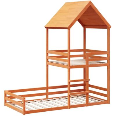 vidaXL Etagenbett mit Dach - Wachsbraun - Kinderbett vidaXL Etagenbett mit Dach - Wachsbraun - Kinderbett