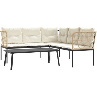 vidaXL Gartensofa-Set mit Kissen - Schwarz - Stahl & Textilene vidaXL Gartensofa-Set mit Kissen - Schwarz - Stahl & Textilene