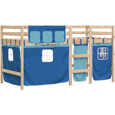 Vidaxl Kinderhochbett mit Vorhängen - Blau - 90x190 cm Vidaxl Kinderhochbett mit Vorhängen - Blau - 90x190 cm