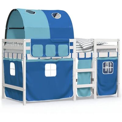 vidaXL Kinder hoogslaper met tunnel Blauw - Kinderbed vidaXL Kinder hoogslaper met tunnel Blauw - Kinderbed