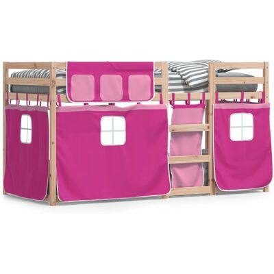 vidaXL Roze stapelbed met gordijnen - Bed vidaXL Roze stapelbed met gordijnen - Bed