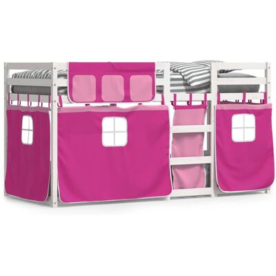 vidaXL White Pink Bunk Bed with Curtains - Bed vidaXL White Pink Bunk Bed with Curtains - Bed