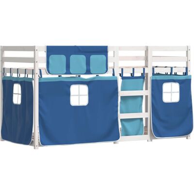 vidaXL Weiß und Blau Etagenbett mit Vorhängen - Etagenbett vidaXL Weiß und Blau Etagenbett mit Vorhängen - Etagenbett