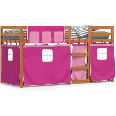 vidaXL Bett - Rosa und Hellbraun - Etagenbett mit Vorhängen vidaXL Bett - Rosa und Hellbraun - Etagenbett mit Vorhängen