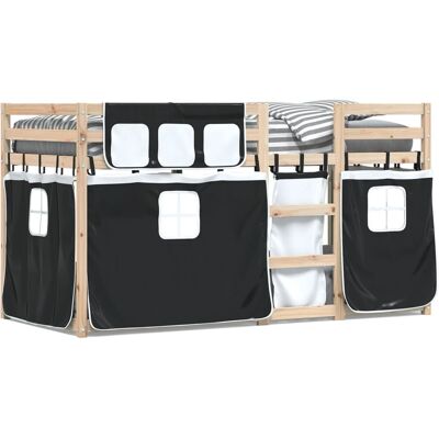 vidaXL Bett mit Vorhängen - 90x200cm - Schwarz & Weiß - Massivkiefer vidaXL Bett mit Vorhängen - 90x200cm - Schwarz & Weiß - Massivkiefer