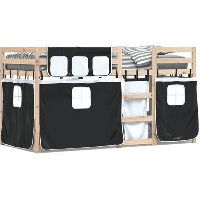 vidaXL Etagenbett mit Vorhängen - Kinderbett - Weiß & Schwarz - 90x190 cm - Holz vidaXL Etagenbett mit Vorhängen - Kinderbett - Weiß & Schwarz - 90x190 cm - Holz