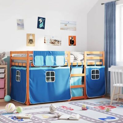 vidaXL Etagenbett mit Vorhängen Kinder Zwilling Blau 90x200 cm - Etagenbett vidaXL Etagenbett mit Vorhängen Kinder Zwilling Blau 90x200 cm - Etagenbett