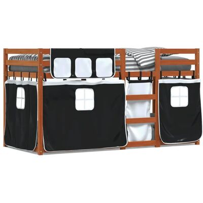 vidaXL Etagenbett mit Vorhängen - Einzelbett Weiß & Schwarz 90x190 cm vidaXL Etagenbett mit Vorhängen - Einzelbett Weiß & Schwarz 90x190 cm