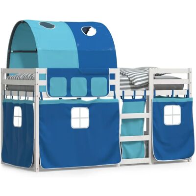 vidaXL White and Blue Bunk Bed with Curtains for Kids - Bed vidaXL White and Blue Bunk Bed with Curtains for Kids - Bed