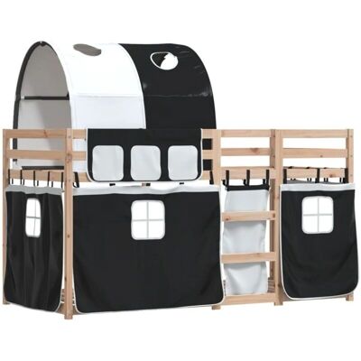 vidaXL Etagenbett mit Vorhängen Weiß & Schwarz 80x200 cm Massivholz Kiefer - Etagenbett vidaXL Etagenbett mit Vorhängen Weiß & Schwarz 80x200 cm Massivholz Kiefer - Etagenbett