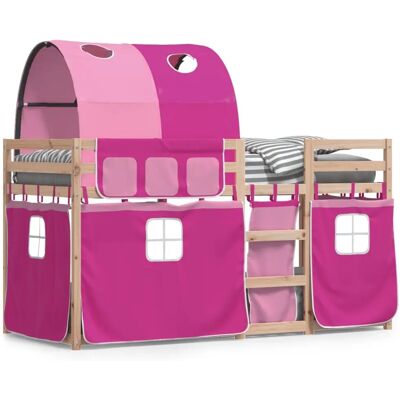 vidaXL Pinkes Holz-Hochbett mit Vorhängen für Kinder - 90x190 cm vidaXL Pinkes Holz-Hochbett mit Vorhängen für Kinder - 90x190 cm