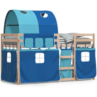 vidaXL Etagenbett mit Vorhängen - Massiv Kiefer - Blau vidaXL Etagenbett mit Vorhängen - Massiv Kiefer - Blau