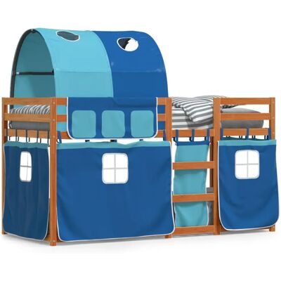 vidaXL Braune und Blaue Etagenbett mit Vorhängen - Bett vidaXL Braune und Blaue Etagenbett mit Vorhängen - Bett