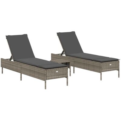 vidaXL Graues 3-tlg. Sonnenliegen-Set mit Auflage vidaXL Graues 3-tlg. Sonnenliegen-Set mit Auflage