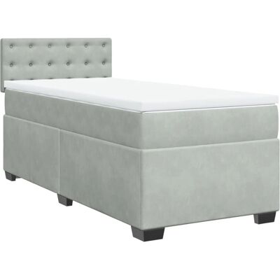 vidaXL Hellgraues Samt-Boxspringbett mit Matratze - Bett vidaXL Hellgraues Samt-Boxspringbett mit Matratze - Bett