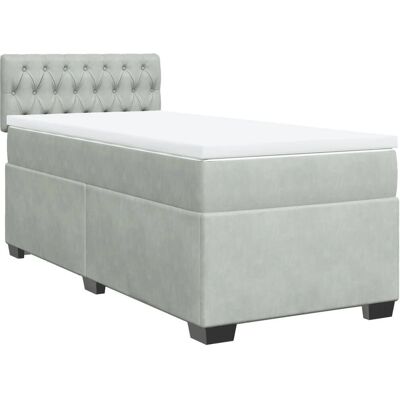 vidaXL Hellgraues Samtboxspringbett mit Matratze - Bett vidaXL Hellgraues Samtboxspringbett mit Matratze - Bett
