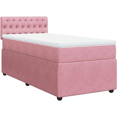 vidaXL Rosa Samt 100x200 cm Boxspringbett mit Matratze vidaXL Rosa Samt 100x200 cm Boxspringbett mit Matratze