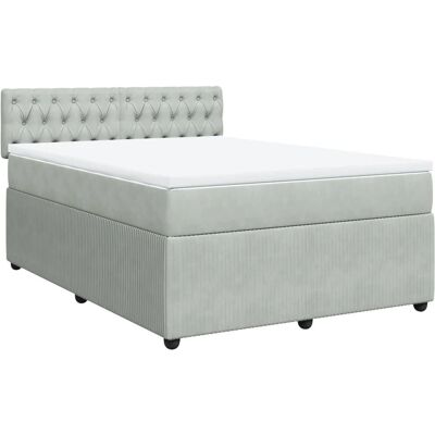vidaXL Knopfhe Bett - Grau Samt, 140x200cm, mit Unterstützungslatten vidaXL Knopfhe Bett - Grau Samt, 140x200cm, mit Unterstützungslatten