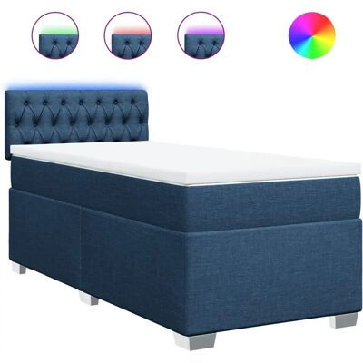 VidaXL Bett mit blauer Stoff 90x200cm - Matratzenstütze & LED VidaXL Bett mit blauer Stoff 90x200cm - Matratzenstütze & LED