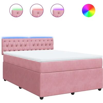 vidaXL Rosa Samt Boxspringbett mit LED & Unterstützung vidaXL Rosa Samt Boxspringbett mit LED & Unterstützung