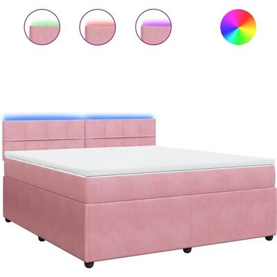 VIDAXL Rosa Veloursbett mit Taschenfederkern & LED-Lichtern - Bett VIDAXL Rosa Veloursbett mit Taschenfederkern & LED-Lichtern - Bett