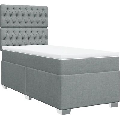 vidaXL Boxspringbett mit Matratze - Hellgrau - Modell: Knopfh vidaXL Boxspringbett mit Matratze - Hellgrau - Modell: Knopfh