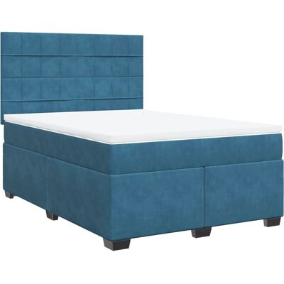 vidaXL Bett mit Matratze - 140x190 cm, Blau, Samt, Für 2 vidaXL Bett mit Matratze - 140x190 cm, Blau, Samt, Für 2