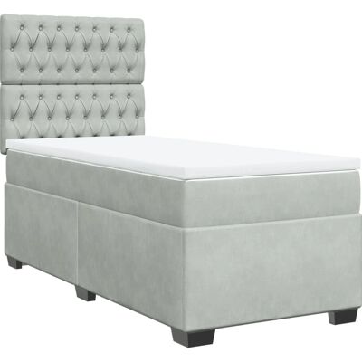 vidaXL Bett mit Matratze - 140x190 cm Hellgrau Samt Unterstützung vidaXL Bett mit Matratze - 140x190 cm Hellgrau Samt Unterstützung
