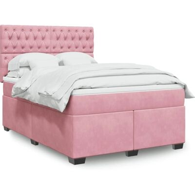 vidaXL Roze fluwelen boxspringbed met matras 140x190 cm - Bedframe vidaXL Roze fluwelen boxspringbed met matras 140x190 cm - Bedframe