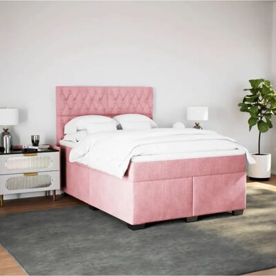 vidaXL Boxspringbett mit Samt Rosa 160x200 cm - Boxspringbett vidaXL Boxspringbett mit Samt Rosa 160x200 cm - Boxspringbett