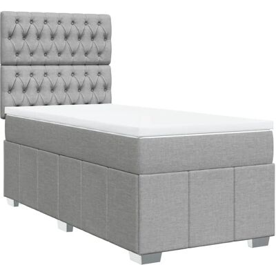 vidaXL Boxspringbett mit Matratze hellgrau 100x200cm - Modell: Knopfh vidaXL Boxspringbett mit Matratze hellgrau 100x200cm - Modell: Knopfh