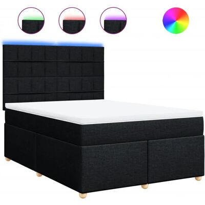 vidaXL Bett mit LED-Beleuchtung - 160x200cm, Schwarz, Höhenverstellbares Kopfteil - Bett vidaXL Bett mit LED-Beleuchtung - 160x200cm, Schwarz, Höhenverstellbares Kopfteil - Bett