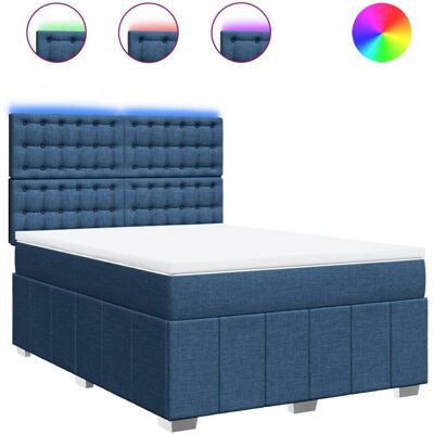 VidaXL Blaue Boxspringbett - Höhenverstellbares Kopfteil & LED VidaXL Blaue Boxspringbett - Höhenverstellbares Kopfteil & LED