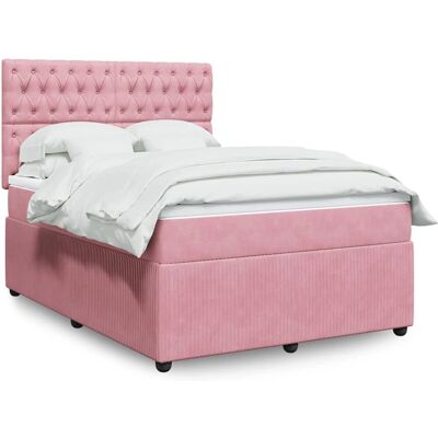 vidaXL Rosa Samt Bett mit LED Beleuchtung & Verstellbarem Kopfteil - Bett vidaXL Rosa Samt Bett mit LED Beleuchtung & Verstellbarem Kopfteil - Bett