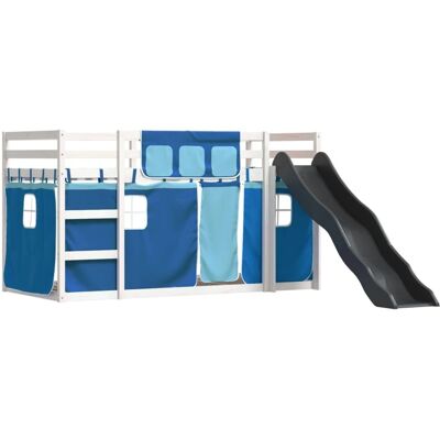 vidaXL Weiß und Blau Holz Etagenbett mit Rutsche und Vorhängen - Kinderzimmer vidaXL Weiß und Blau Holz Etagenbett mit Rutsche und Vorhängen - Kinderzimmer
