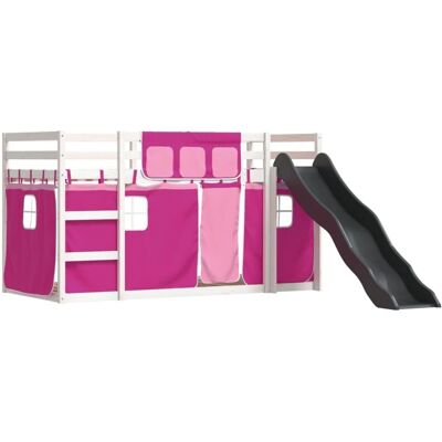 vidaXL Weiß Rosa Etagenbett mit Rutsche und Vorhängen - Etagenbett vidaXL Weiß Rosa Etagenbett mit Rutsche und Vorhängen - Etagenbett