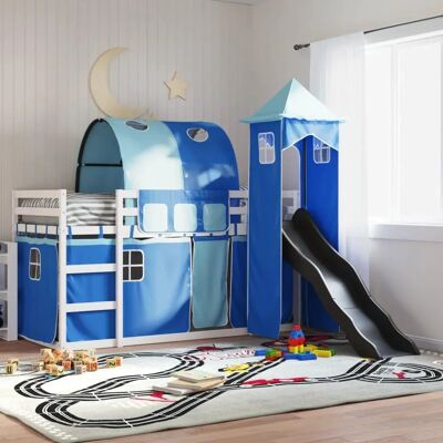 vidaXL Stapelbed met glijbaan en gordijnen - Kinderspel vidaXL Stapelbed met glijbaan en gordijnen - Kinderspel