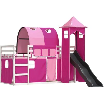 vidaXL Etagenbett mit Rutsche und Gardinen Pink 90x200 cm vidaXL Etagenbett mit Rutsche und Gardinen Pink 90x200 cm