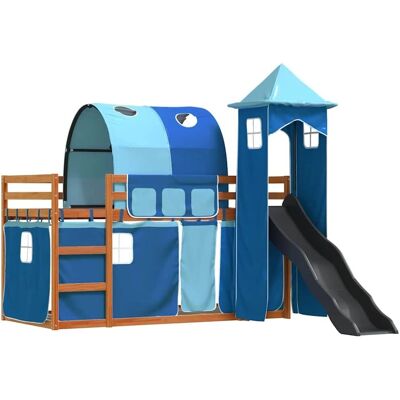 vidaXL Bunk Bed with Slide and Curtains - Twin 90x200cm - Child Safety vidaXL Bunk Bed with Slide and Curtains - Twin 90x200cm - Child Safety