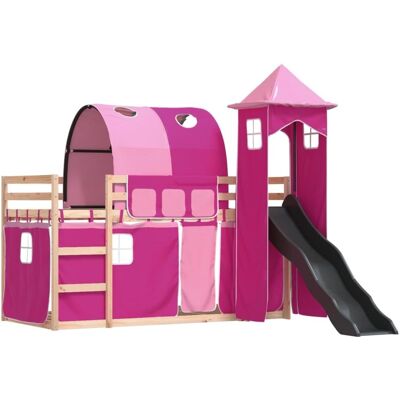 vidaXL Roze 80x200cm Stapelbed met Glijbaan & Gordijnen - Kindermeubels vidaXL Roze 80x200cm Stapelbed met Glijbaan & Gordijnen - Kindermeubels