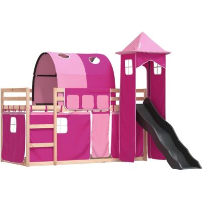 vidaXL Bunk Bed Roze 90x190cm met Glijbaan & Gordijnen - Bunk Bed vidaXL Bunk Bed Roze 90x190cm met Glijbaan & Gordijnen - Bunk Bed