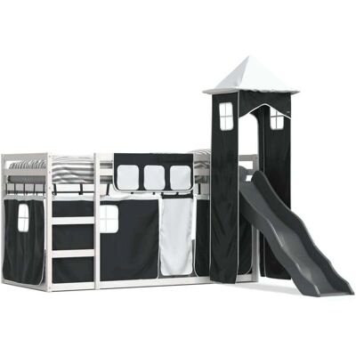vidaXL Weiß & Schwarz Etagenbett mit Rutsche & Vorhängen - Kinderbett vidaXL Weiß & Schwarz Etagenbett mit Rutsche & Vorhängen - Kinderbett