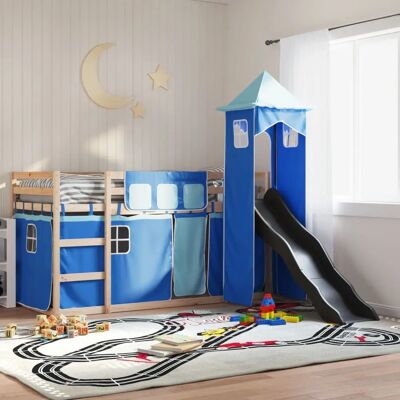 vidaXL Etagenbett mit Rutsche und Vorhängen - Blau 80x200 cm - Kinders Etagenbett vidaXL Etagenbett mit Rutsche und Vorhängen - Blau 80x200 cm - Kinders Etagenbett