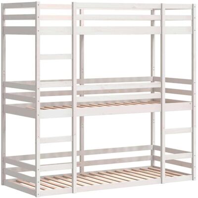 vidaXL Driezits Bunk Bed Wit 90x200 cm Massief dennhout - Bunk Bed vidaXL Driezits Bunk Bed Wit 90x200 cm Massief dennhout - Bunk Bed