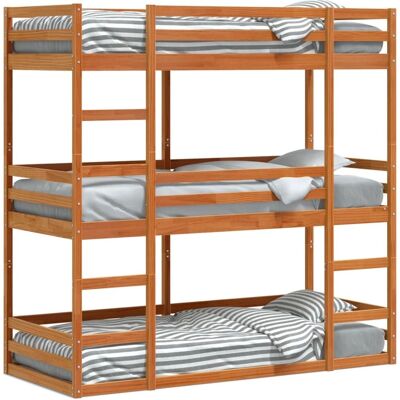 vidaXL Dreifach-Etagenbett Massivholz Kiefer Wachsbraun - Etagenbett vidaXL Dreifach-Etagenbett Massivholz Kiefer Wachsbraun - Etagenbett