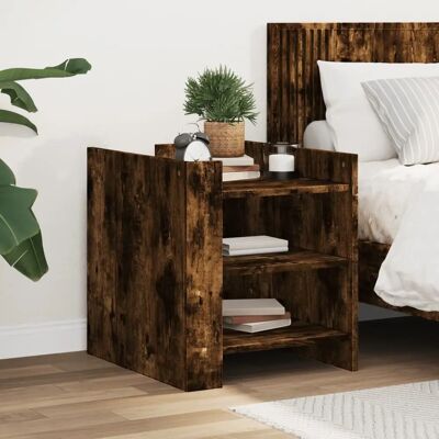 vidaXL Mesita de noche - Roble ahumado - 45x50x50 cm - Mesita de noche vidaXL Mesita de noche - Roble ahumado - 45x50x50 cm - Mesita de noche