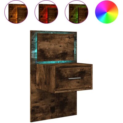 vidaXL Wandmontiertes Nachttisch mit LED-Lichtern Räucher Eiche - Nachttisch vidaXL Wandmontiertes Nachttisch mit LED-Lichtern Räucher Eiche - Nachttisch