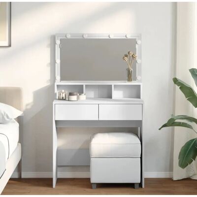vidaXL Coiffeuse LED Blanche - Commode avec Rangement vidaXL Coiffeuse LED Blanche - Commode avec Rangement