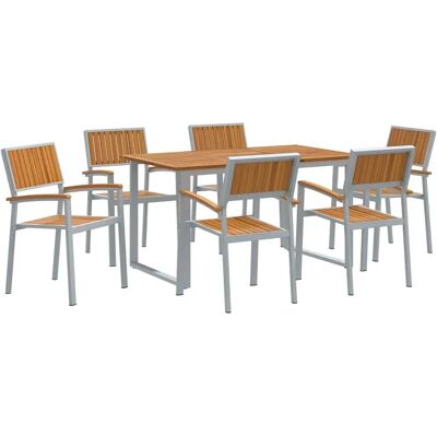 Tuin eettafel 7-delig in Grijs en Acaciahout Tuin eettafel 7-delig in Grijs en Acaciahout