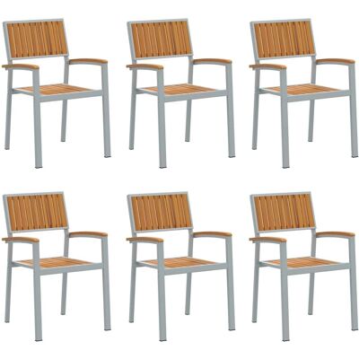 Vidaxl Gartensessel Stapelbar Stahl Holz 6 stk Grau - Gartensessel Vidaxl Gartensessel Stapelbar Stahl Holz 6 stk Grau - Gartensessel